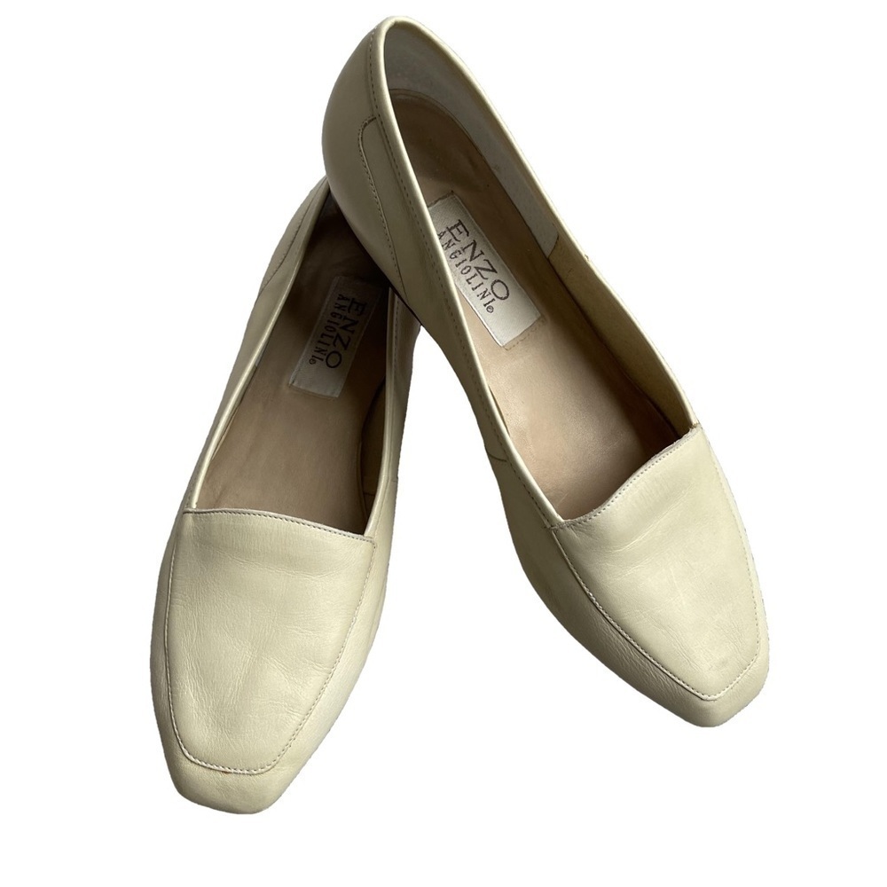 Enzo Angiolini Liberty Cream Leather Loafer Flats Low Heel Comfort Walking Shoe